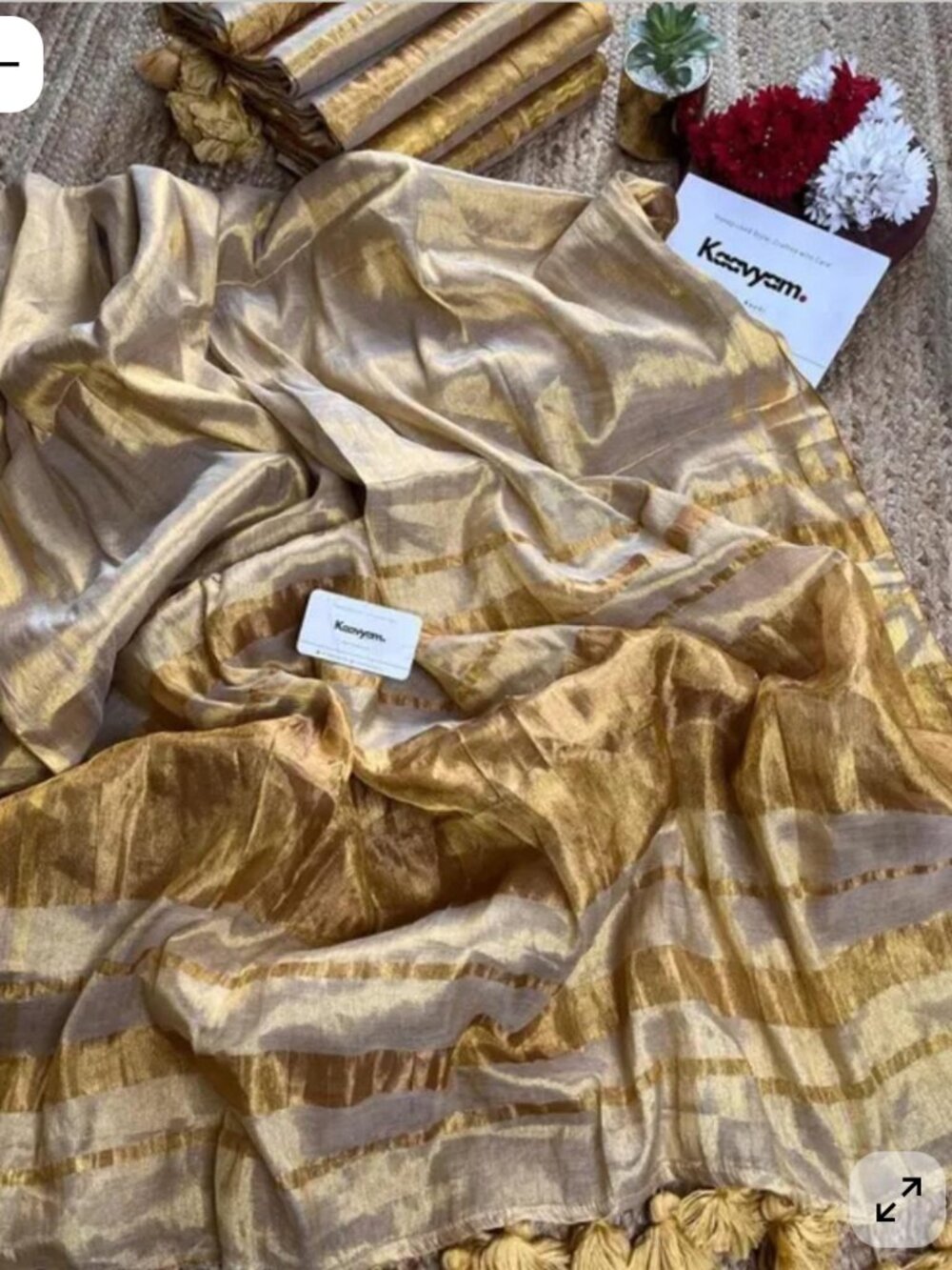 Golden Tissue Silk Saree with Blouse | Wedding Party Wear